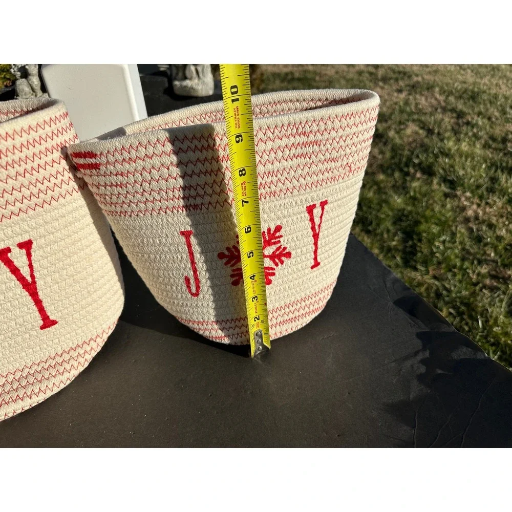 Set of 2 Christmas Baskets Joy Snowflake Red White Rope basket Storage‎ Decor
